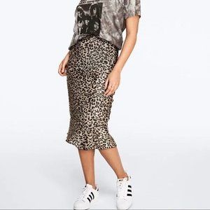 NWTs PINK Victoria Secret Satin Animal Print Leopard Midi Skirt